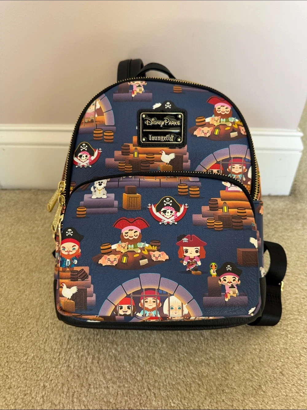 Disney Pirate Characters Mini Backpack - Navy & Gold Accents
